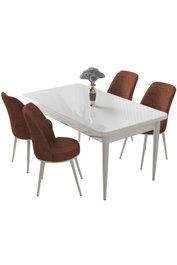 Hanah Home Juego de mesa y sillas de comedor de 5 piezas, Blanco y Rojo Teja
